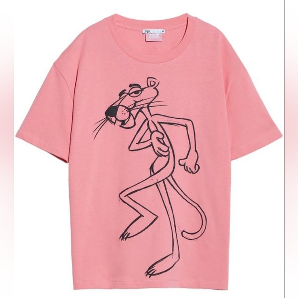 ZARA Pink Panther Oversized Graphic T-Shirt (S) 🩷